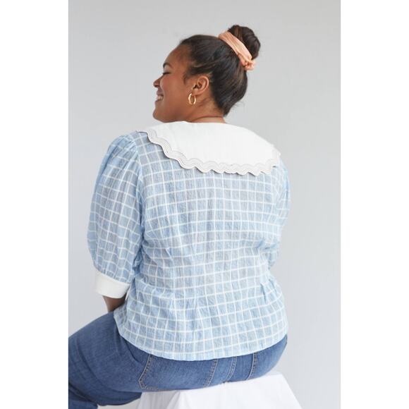 NWT Plenty by Tracy Reese Embroidered Plaid Blouse blue & white size 2X - Picture 3 of 12